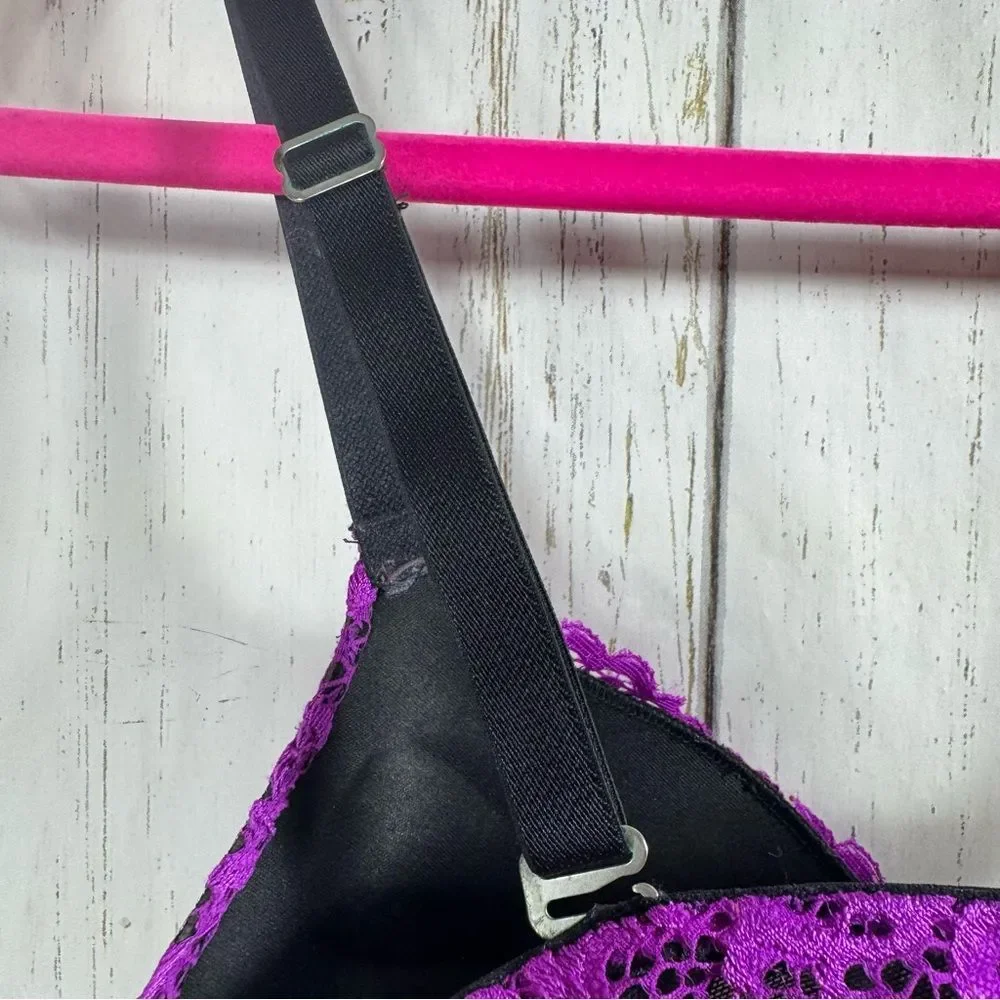 Frederick's of Hollywood Underwire Purple Push Up Bra Convertible Lace Coquette